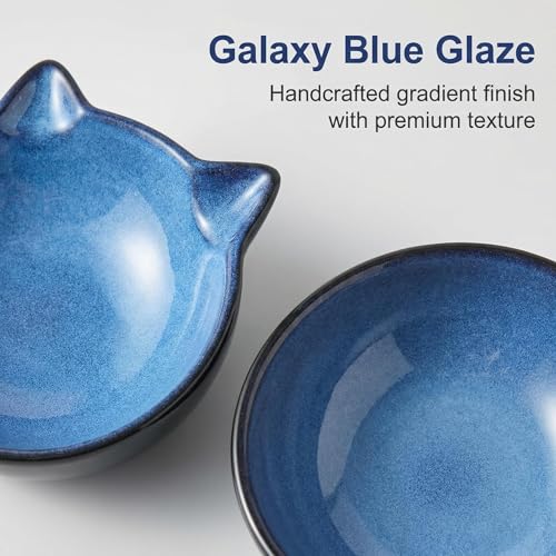 Nihow Elevated Cat Bowls,6 Inch Ceramic Raised Cat Food and Water Bowl Set | Slanted,Whisker Friendly,for Protecting Pet's Spine,Microwave & Dishwasher Safe ,Elegant Blue & Black,6.8 OZ - color: Blue & Black, size: 6.8 OZ+15.5 OZ