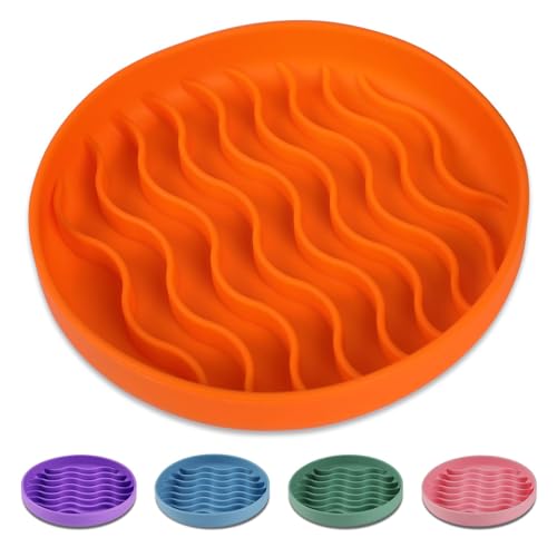 Slow Feeder Dog Bowls, Silicone Food Bowl Anti-Gulping, Pets Puppy Slow Feeder with Suction Cups, Dishwasher Microwave Safe for All Small Medium Dogs, Wave Design Orange - color: orange
