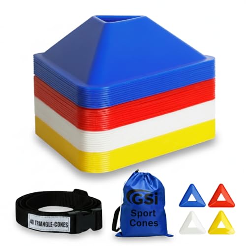 GSi Sports Training Cones for Agility Drills – Soccer & Basketball Multi-Sport Field Markers, Durable Flexible Cones in Multiple Shapes & Packs (20–80 Pack) - style: Triangle - 40 Pack