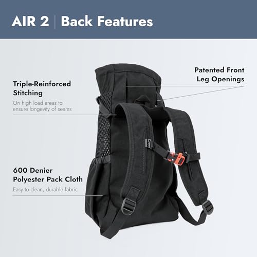 K9 Sport Sack Air 2 - Medium, Jet Black | For Dogs with 17-19” Back Length - Breathable Backpack-Style Carrier - Perfect for Walks, Short Hikes & Public Transportation