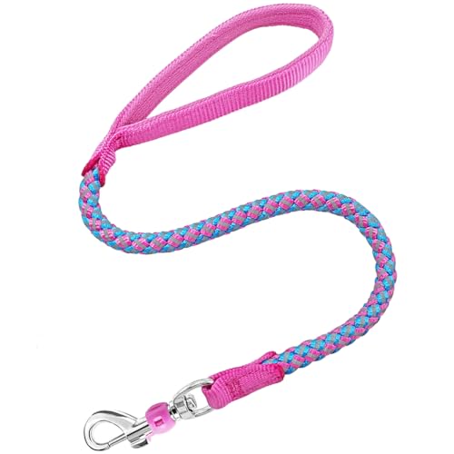 2/3/4/6/10 Foot Reflective Dog Leash Strong Nylon Rope Braided Heavy Duty for Large Medium Small Dogs Walking Training Leads (Pink, 2ft * 1/2") - color: Pink, size: 2ft * 1/2"
