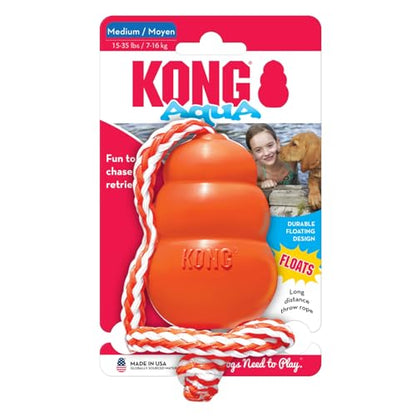 KONG Aqua Floating Fetch Toy - Dog Floating Toy for Water Retrieval, Play, Exercise & More - Natural Rubber Dog Toy with Foam Interior & Rope for Farther Throwing - Orange, for Medium Dogs - size: Medium (Pack of 1)