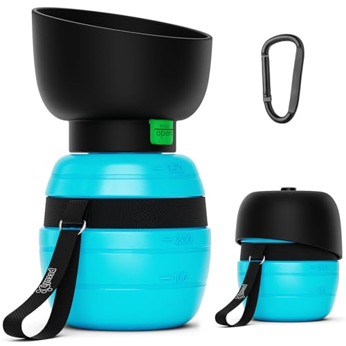 Pecute Portable Dog Water Bottle, 2 in 1 Cat Dog Travel Water Bottle Bowl Leakproof with Double Seal, BPA Free, Lightweight, Pet Small Animal Water Bottel Dispenser for Outdoor Walking Hiking Travels - color: Blue, size: 12 oz