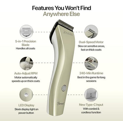 Hornet 5-in-1 Professional Pet Grooming Clipper for Dogs & Cats, Low Noise, Precision Trimmer for Trimming, Shaping & Styling - color: Grey