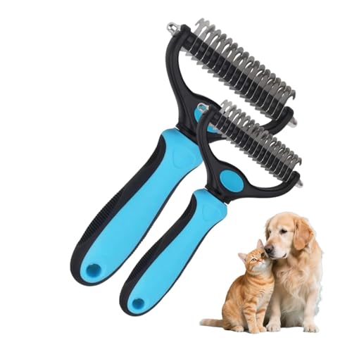 Sakerplus Pet Grooming Tool for Dogs & Cats, Professional Deshedding & Dematting Brush, Stainless Steel Undercoat Rake for Long & Short Hair Pets, Gentle Pet Hair Remover Comb (Blue,Small+Large) - color: Blue,Small+Large