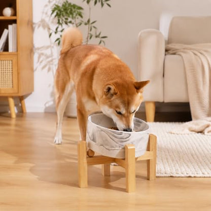 hjn Elevated Ceramic Dog Bowl 15°Slanted Raised Dog Bowl with Bamboo Stand for Small Medium Dogs and Cats, Pet Feeder -3.6-Cup (850ml)-Marble Gray - color: Marble Gray, size: 3.6Cup