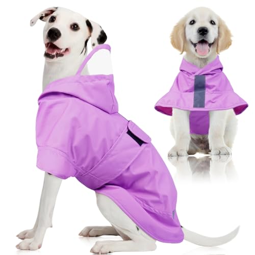 Kuoser Dog Raincoat, Waterproof Dog Rain Jacket with Clear Hooded Double Layer, Lightweight Reflective Dogs Rain Coat with Adjustable Belly Strap, Rain Coats for Small Dogs Outdoor Wear, Pink S - color: Pink, size: Small(Chest:14.57-18.11'')