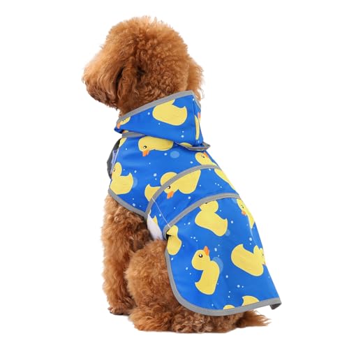 Dog Raincoat, Waterproof Dog Rain Jacket with Hood, Adjustable Rain Coat Poncho with Reflective Strips & Leash Hole for Large Medium Small Dogs Puppies, Lightweight Pet Clothes - color: Blue Duck, size: Small