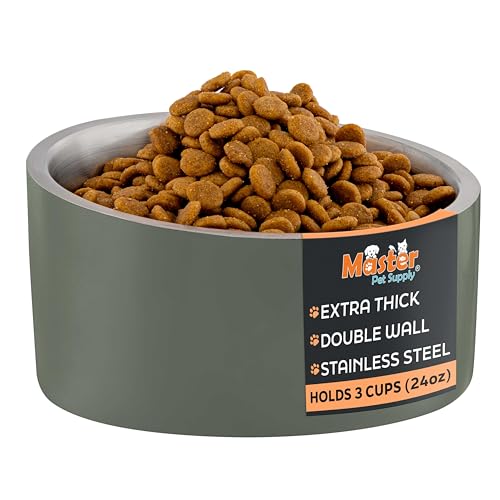 Master Pet Supply Stainless Steel Slanted Dog Cat Food Bowl - 24 oz Heavy Duty - Camo Patrol, Double Wall Insulated, Non-Slip Elevated Bowl for French Bulldogs Pugs Cats, Anti Rust Dishwasher Safe - color: Camo Patrol, size: 3 Cups (24 oz)