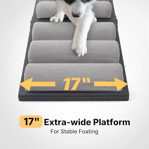 Veehoo Dog Ramp for Bed Couch Height Adjustable from 17" to 23", Foldable Stairs for Dogs to Get on Bed 17" Extra Wide, Portable Pet Doggie Steps Indoor with Non Slip Pad, Support up to 150 lbs - size: 48"L x 17"W x 23"H
