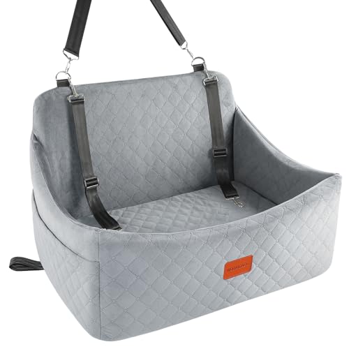 Wooaidagg Dog Car Seat for Medium & Large Dogs Up to 55lbs, Memory Foam Cushion, Washable Cover, Safety Straps & Non-Slip Base(Grey,Large) - color: GREY