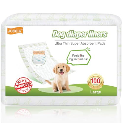 Dog Diaper Liners, 100 Count, Super Absorbent Booster Pads for Male and Female Dogs, Ultra-Thin and Breathable, Long - size: Long-100 pads