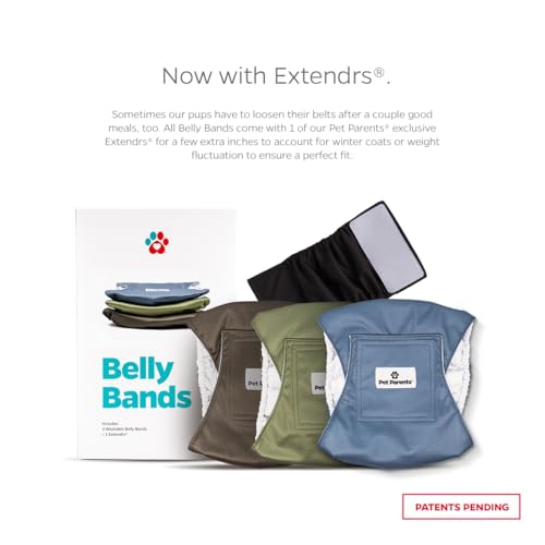 Pet Parents® Washable Belly Bands for Male Dogs (3pack) + Extendrs® of Durable Dog Diapers Male, Premium Male Dog Diapers & Dog Wraps (X-Small, Koda) - color: Koda, size: X-Small (11-13")