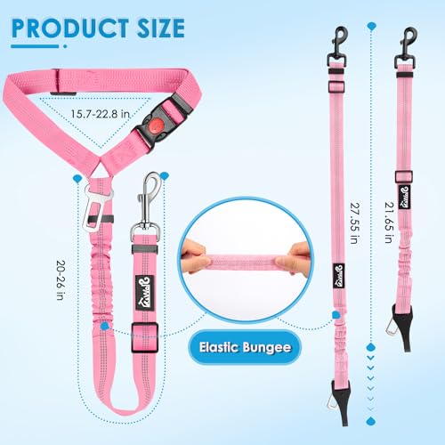 Lukovee Dog Seatbelt Leash for Cars, 2 Pack Pet Safety Seat Belt with Adjustable Buckle & Reflective Bungee, Connect Dog Harness in Vehicle Dogs Restraint Travel Daily Use (Pink) - color: A-Pink
