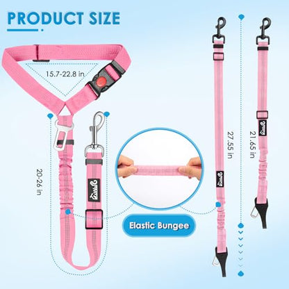 Lukovee Dog Seatbelt Leash for Cars, 2 Pack Pet Safety Seat Belt with Adjustable Buckle & Reflective Bungee, Connect Dog Harness in Vehicle Dogs Restraint Travel Daily Use (Pink) - color: A-Pink