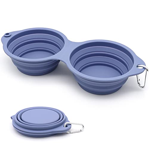 SLSON Collapsible Dog Bowls,Integrated Molding Dog Double Bowl No Plastic Rim 2 in 1 Foldable Pet Food & Water Bowl Cat Feeder Dish for Walking,Hiking,Camping (Taro Purple) - color: Taro Purple