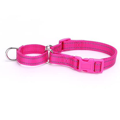Martingale Dog Collars - Reflective Dog Collar with Quick Release Buckle Adjustable Nylon Training D Solution for Large, Medium, and Small Dogs (L, Hot Pink) - color: Hot Pink, size: L