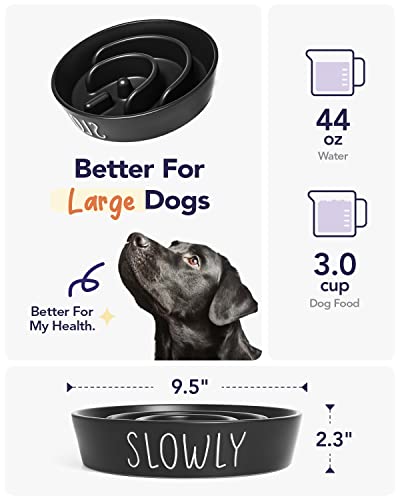LE TAUCI PET Ceramic Slow Feeder Dog Bowl - 3 Cup Puzzle Maze for Medium & Large Breeds, Puppies & Fast Eaters, Pet Food Dish Black - color: Black, size: L-3 Cups
