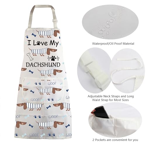 MBMSO Dachshund Apron Dog Apron with Pockets Dachshund Lovers Gift for Grooming Apron for Dog Groomer Dachshund Cooking Apron