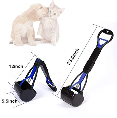 Pet Pooper Scooper, 24" Long Handle Portable Poop Scooper for Large and Small Dogs Cats, Foldable Dog Poop Pick Up Tool, Sturdy Garbage Rake Picker for Garden Backyard Grass Dirt Gravel (Blue) - color: Blue