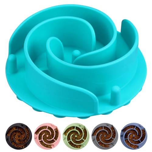 Slow Feeder Dog Bowls Insert, Bestalk Soft Silicone Slow Eating Feeder Insert with Suction Cups for Small, Medium and Large Dogs, Fit into Basic and Elevated Dog Bowls, Teal - color: Teal, size: L
