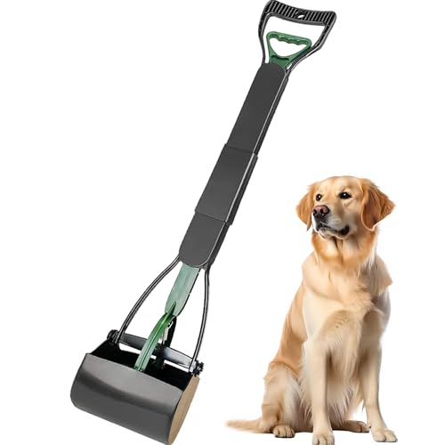 ienjoyed Pooper Scooper, Large Pooper Scooper for Dogs Heavy Duty, Dog Pooper Scooper with Long Handle & High Strength Durable Spring, Foldable Dog Poop Pick Up (32-inch) (Dark Green) - size: 32-inch(Dark Green)