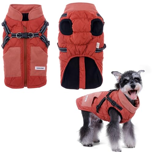 Dog Coat for Medium Dogs Jackets Waterproof Reflective Fleece Inner Dog Winter Jacket with Harness Zipper Dog Cold Weather Coats for Medium Dogs Winter Coat Clothes Red - color: Red, size: 3XL