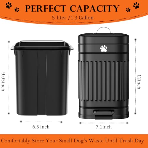 Dog Poop Trash Can Outside, 5L/1.3Gal Metal Dog Waste Trash Can with Lid, Foot Pedal, Pet Waste Container with 40 Bags, Poop Bucket with Lid Soft Close for Pet, Black - size: 5L Black Trash Can