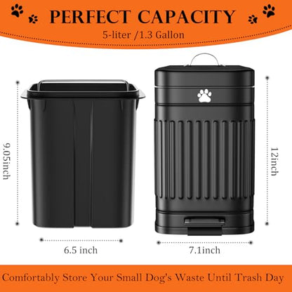 Dog Poop Trash Can Outside, 5L/1.3Gal Metal Dog Waste Trash Can with Lid, Foot Pedal, Pet Waste Container with 40 Bags, Poop Bucket with Lid Soft Close for Pet, Black - size: 5L Black Trash Can