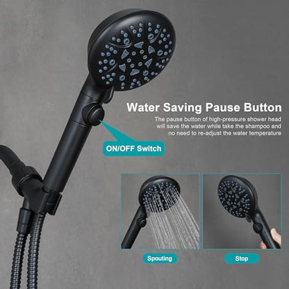 GwernKB Handheld Shower Head with On Off Switch,8-mode High Pressure Shower Wand with Long Hose and Bracket Extra Adhesive Holder for Lower Mount,Built-in Power Wash to Clean Tub,Tile & Pets,Black… - color: Matte Black