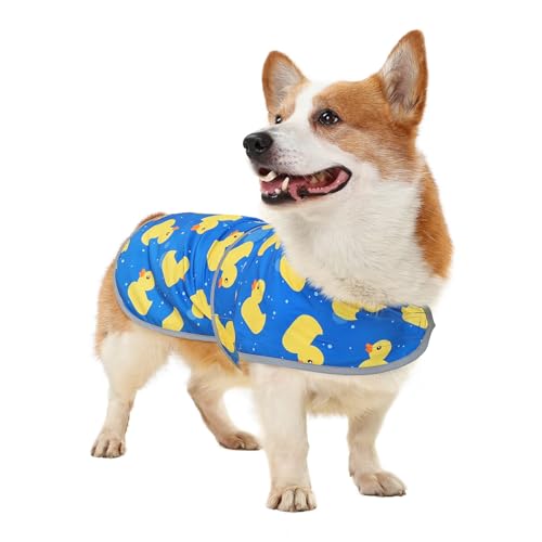 Dog Raincoat, Waterproof Dog Rain Jacket with Hood, Adjustable Rain Coat Poncho with Reflective Strips & Leash Hole for Large Medium Small Dogs Puppies, Lightweight Pet Clothes - color: Blue Duck, size: Large