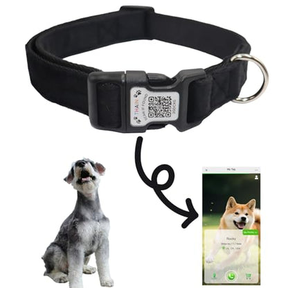 THAIN Smart QR Code Dog Collar-Nylon & Velvet Pet Collar with Unique ID Registration, Adjustable Plastic Buckle for Small Dogs–Black, Red, Pink, Yellow (Black, S) - color: Black, size: S