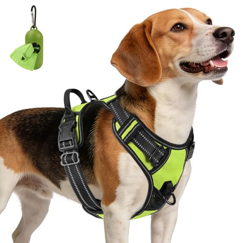 Joytale No Pull Dog Harness Medium Sized Dog, Reflective Pet Vest with Front Clip, Adjustable Soft Padded Harnesses with Easy Control Handle for Training and Walking, Green, M - color: Green, size: Medium