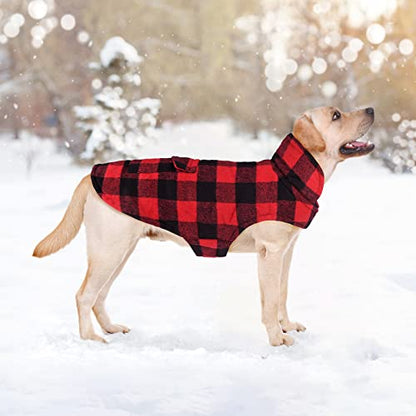 Malier Classic Plaid Fleece Dog Coat - Warm Winter Jacket with Pocket, Windproof - Red, X-Small - color: Red, size: X-Small