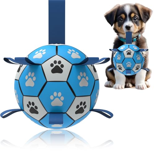 Dog Soccer Ball, Interactive Toys for Tug of War, Puppy Birthday Gifts, Tug Toy, Water Toy, Durable Balls for Small & Medium Size(6 inch-Blue) - color: Deep Blue, size: Medium Size 2