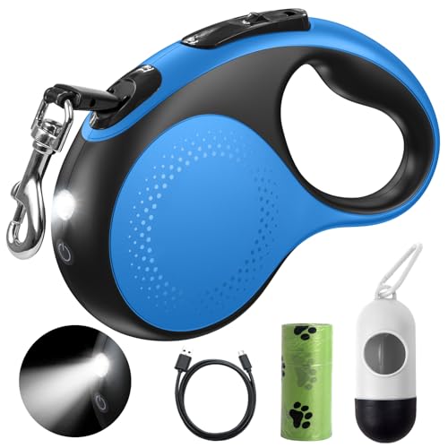 Retractable Dog Leash with Led Light, Douexio 16ft Rechargeable Walking Dog Leash for Small Medium Dogs Up to 66 lbs,360° Tangle-Free, One-Button Control, High Strength Hook - color: Blue, size: 0-66lbs