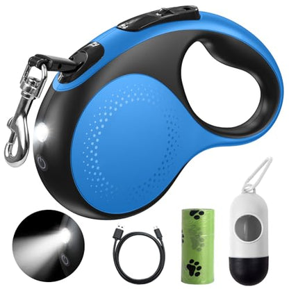 Retractable Dog Leash with Led Light, Douexio 16ft Rechargeable Walking Dog Leash for Small Medium Dogs Up to 66 lbs,360° Tangle-Free, One-Button Control, High Strength Hook - color: Blue, size: 0-66lbs
