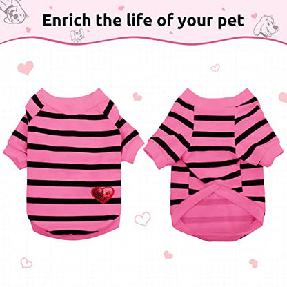Pet Dog Striped T-Shirt Dogs Cats Cotton Vest Spring Summer Pet Apparel Tee Shirt Suitable for Small and Medium Large Pets French Bulldog Bichon - color: Pink, size: X-Small