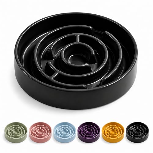 Slow Feeder Dog Bowls, Silicone Dog Bowl with Anti-Slip, Slow Feeder & Non-Slip Design, Boredom and Anxiety Reducer, Suitable for All Breed Dogs and Cat (Ceramic-Black) - color: Ceramic-Black