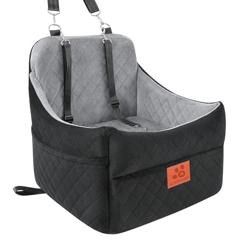 GL GLENSLAVE Dog Car Seat for Small/Medium Dogs, Dog Booster Car Seats with Thick Cushion for Dogs Under 35lbs, Detachable Washable Pet Carseat with Storage Pockets, 2 Safety Belts(Black/Grey) - color: Black/Grey