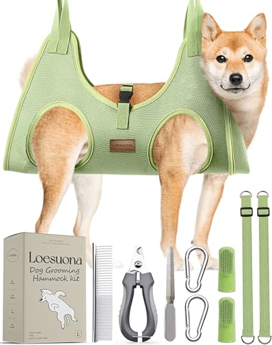 Dog Grooming Hammock – for Dogs Cat Grooming Hammock,Dog Sling for Nail Trimming with Dog Nail Clippers for Small Dogs,Dog Hammock for Nail Trim,Dog Hanging Harness for Nail Trimming - size: L ( Legs Distance : 8-16" / Max W：60lb )