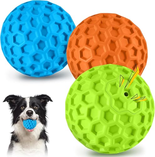 havit Indestructible Squeaky Dog Balls for Aggressive Chewers, Interactive Dog Toys to Keep Them Busy, Rubber Dog Chew Toy for Large Medium Breeds, Outdoor Waterproof (3 Colors) - color: 3 Colors