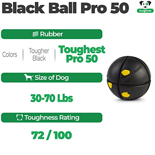 Goughnuts – Virtually Indestructible Ball - Guaranteed Dog Chew Toys for Aggressive Chewers Like Pit Bulls, German Shepherds, and Labs from 30-70 Pounds - Toughest and Durable Natural Rubber - Pro 50 - color: Black 50 Toughest Ball