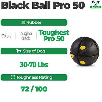 Goughnuts – Virtually Indestructible Ball - Guaranteed Dog Chew Toys for Aggressive Chewers Like Pit Bulls, German Shepherds, and Labs from 30-70 Pounds - Toughest and Durable Natural Rubber - Pro 50 - color: Black 50 Toughest Ball