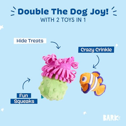 Barkbox Clown Fishing Around Plush Toy for Small Dogs – 2-Part Squeaky Toy with Treat-Hiding Fun – Perfect for Interactive Play and Mental Stimulation - color: Clown Fishing Around-Small