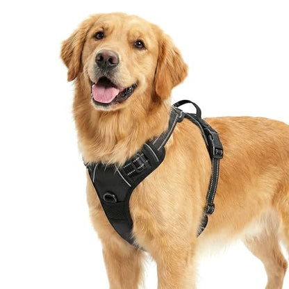 Funfox No Pull Dog Harness, Adjustable Pet Vest with Control Handle & Front Clip, Reflective Design for Small Medium Large XL Dogs, Black L - color: Black, size: L