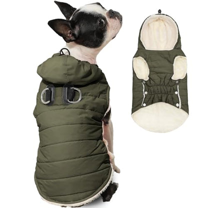 Vecomfy Fleece Lining Dog Hoodie with Harness Built in,Extra Warm Small Dog Jacket in Winter Puppy Coats with Drawstring Hooded,Green XS - color: Green(Harness Built in), size: X-Small (Pack of 1)