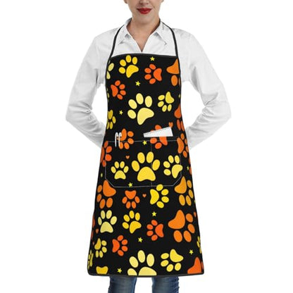 Dog Grooming Waterproof Apron with 2 Pockets, Cute Animals Puppy Dog Pets Apron - color: Orange