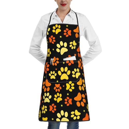 Dog Grooming Waterproof Apron with 2 Pockets, Cute Animals Puppy Dog Pets Apron - color: Orange