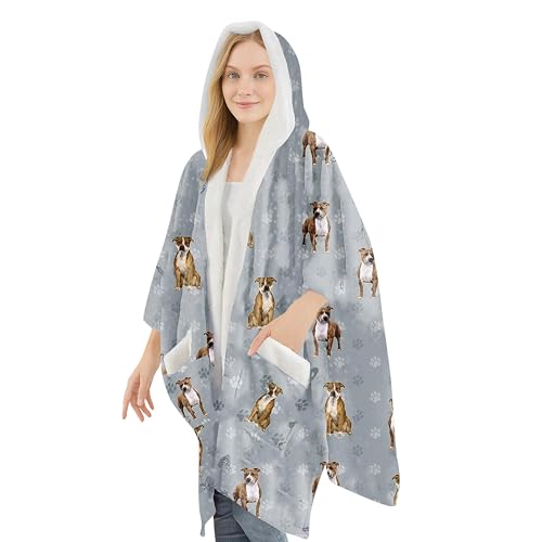 E&S Pets Sherpa Wearable Blanket Hoodie for Women – Soft Fleece Snuggs Wrap – 32 Dog & Cat Breeds – Warm Pet Lover Gifts - color: Pit Bull